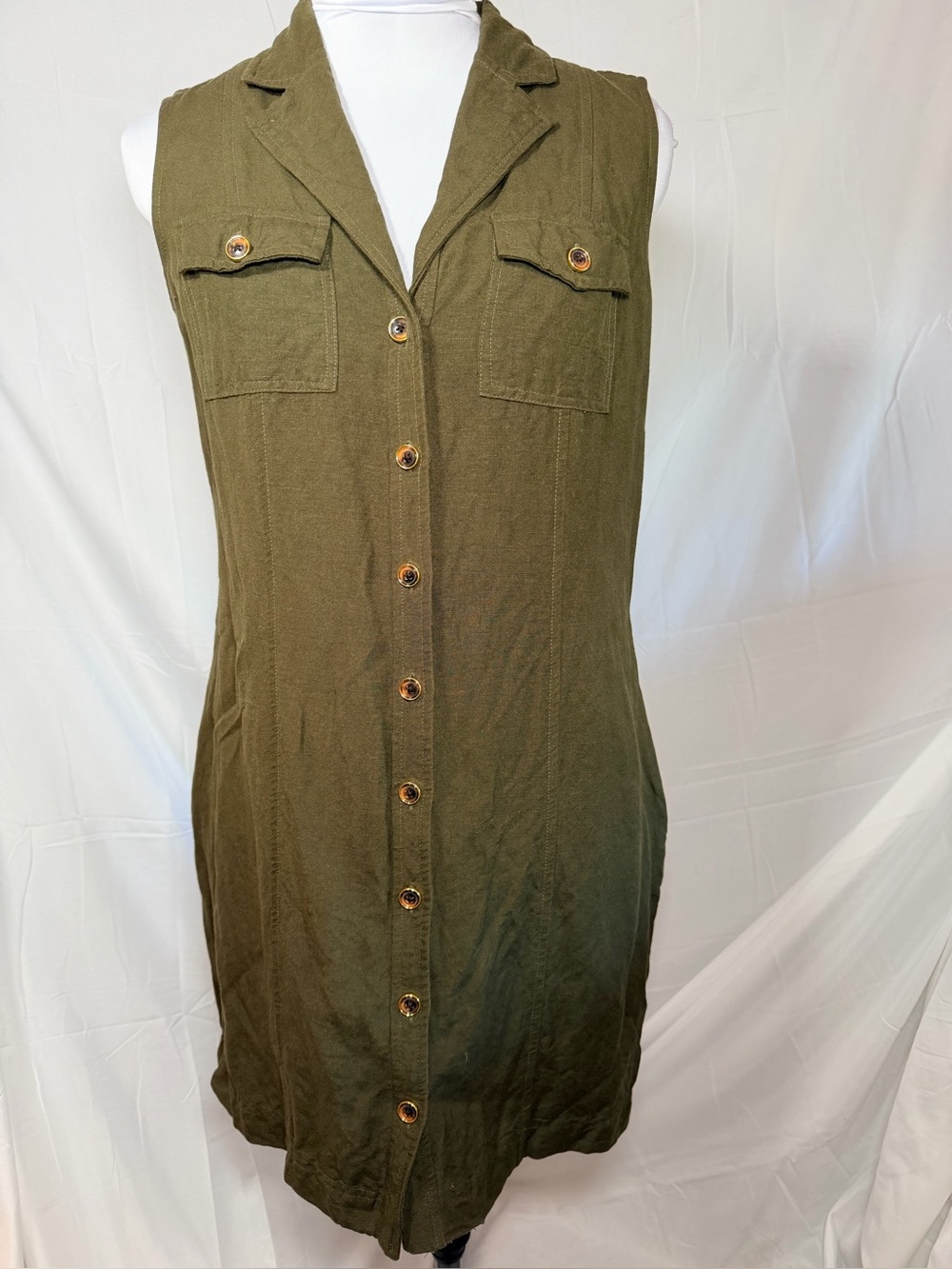 Banana Republic Button-Front Dress w/pockets- Olive Green
